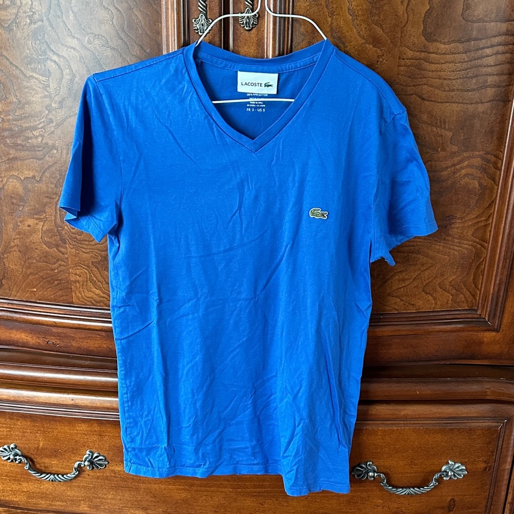Lacoste Men's Bright Blue V-Neck Tee NWOT